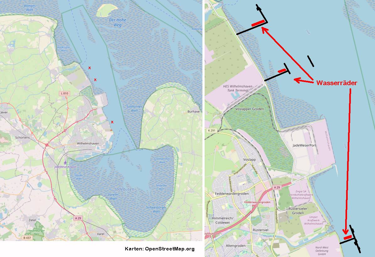 Jade-Fahrwasser: mgliche Wasserrder-Standorte